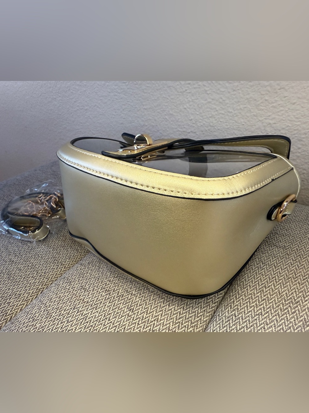 Clear Transparent Saddle Bag Purse, Gold w/ Chain Crossbody - Zenana Outfitters - Picture 10 of 16